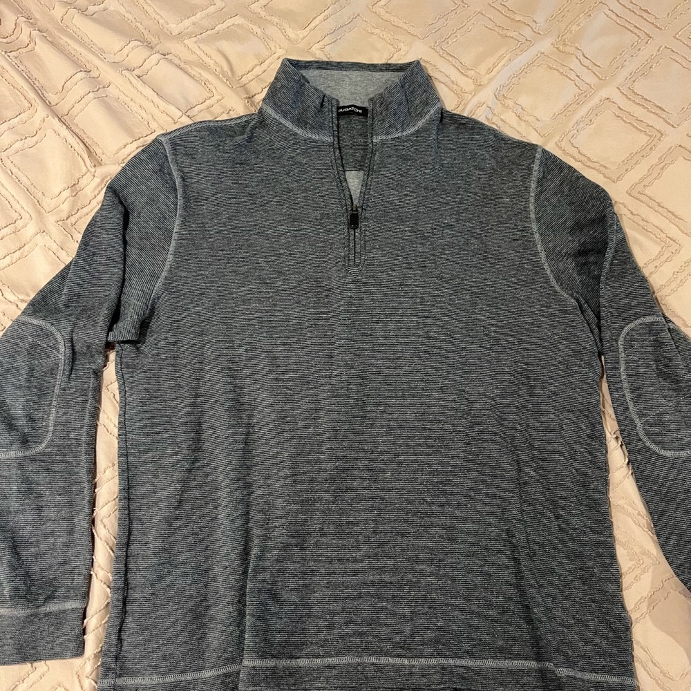 Bugatchi Men's Charcoal Zip-Up Sweater with elbow patches
